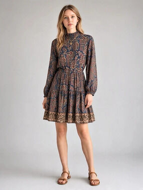 Leota Boho Paisley Poseidon Dress in Blue, Size Small NWT